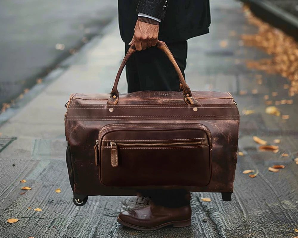 leather rolling carry on